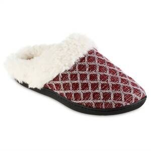 NEW ISOTONER women's diamond sweater knit hoodback slipper in garnet